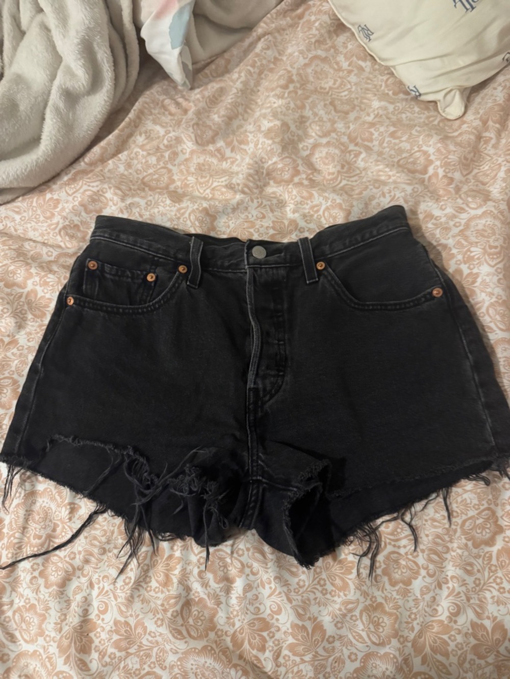 Levi's Black High-Waist Distressed Denim Shorts